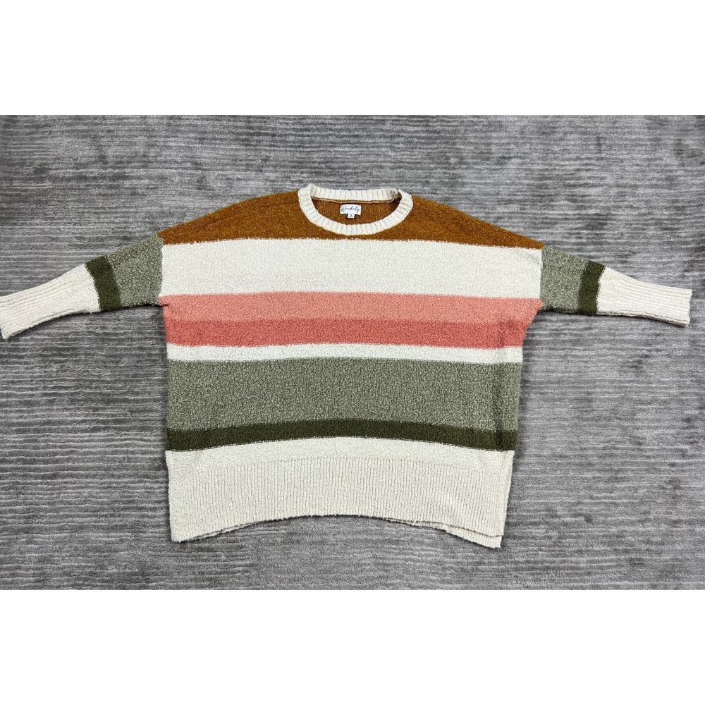 Wonderly Sweater Womens S Multi Color Striped Popcorn Knit Oversized Crew Neck